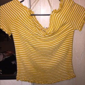 Off the shoulder yellow striped shirt